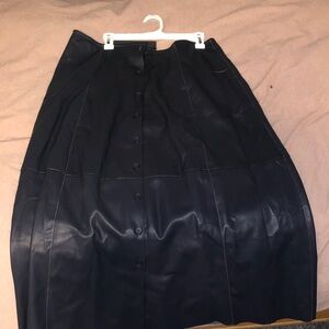 Navy leather button down panel skirt
